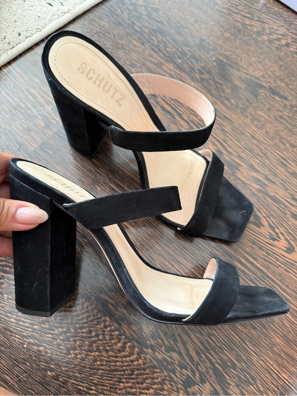 Schutz Maribel Suede Block Heel Square Toe Mules 8.5